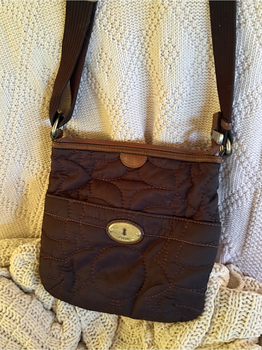 Fossil Dark Brown Quilted Crossbody Bag